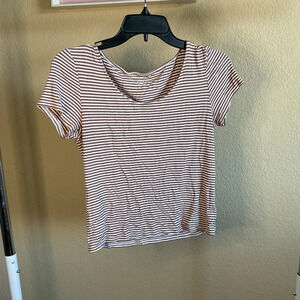 American Eagle Womens Medium Striped Ribbed T-Shirt Casual Neutral Summer‎ Basic